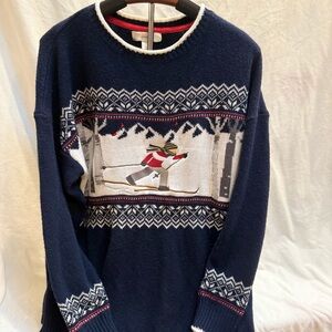CJ Banks Navy Blue Sweater with Skiing Design